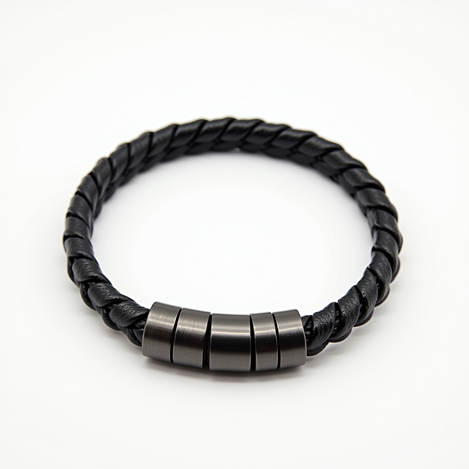 Pulseira Masculina Couro Trançado Ônix