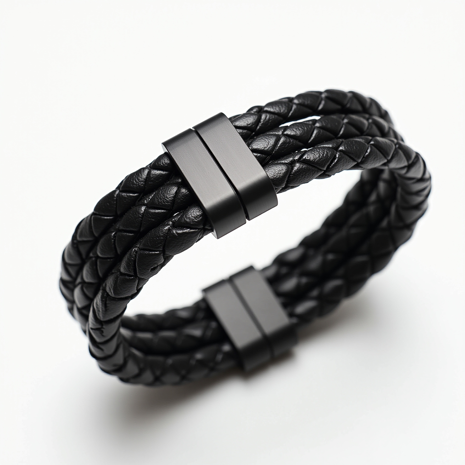 Pulseira Masculina Couro Trançado Ônix