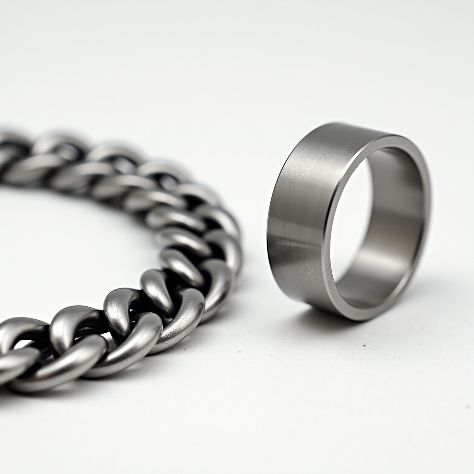 Conjunto Maré & Aço: Pulseira Corrente + Anel Ajustável
