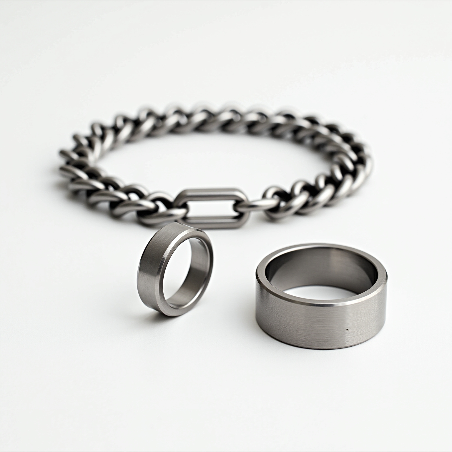 Conjunto Maré & Aço: Pulseira Corrente + Anel Ajustável